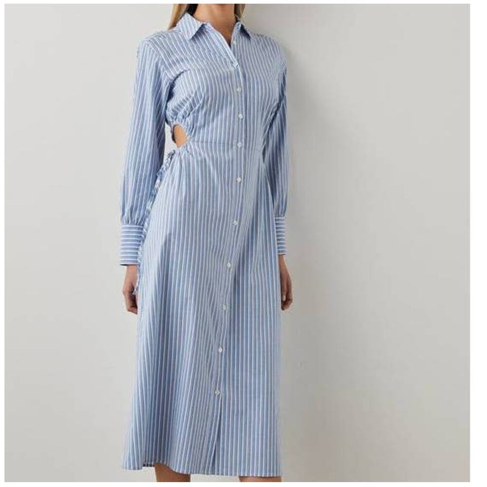 Rails Shirt Dress Sz M Holly Blue White Stripe Cotton Midi Coastal Classic Vacay